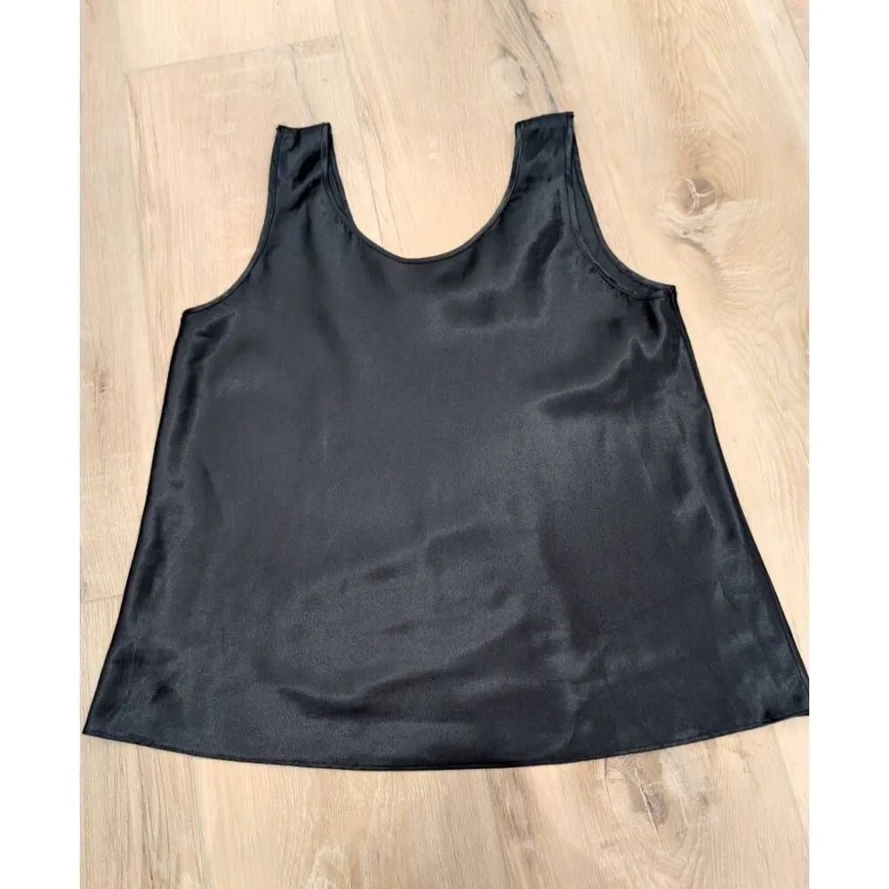 Vintage Cinema Etoile Black Satin Tank Top Made in USA Womens Large Classic